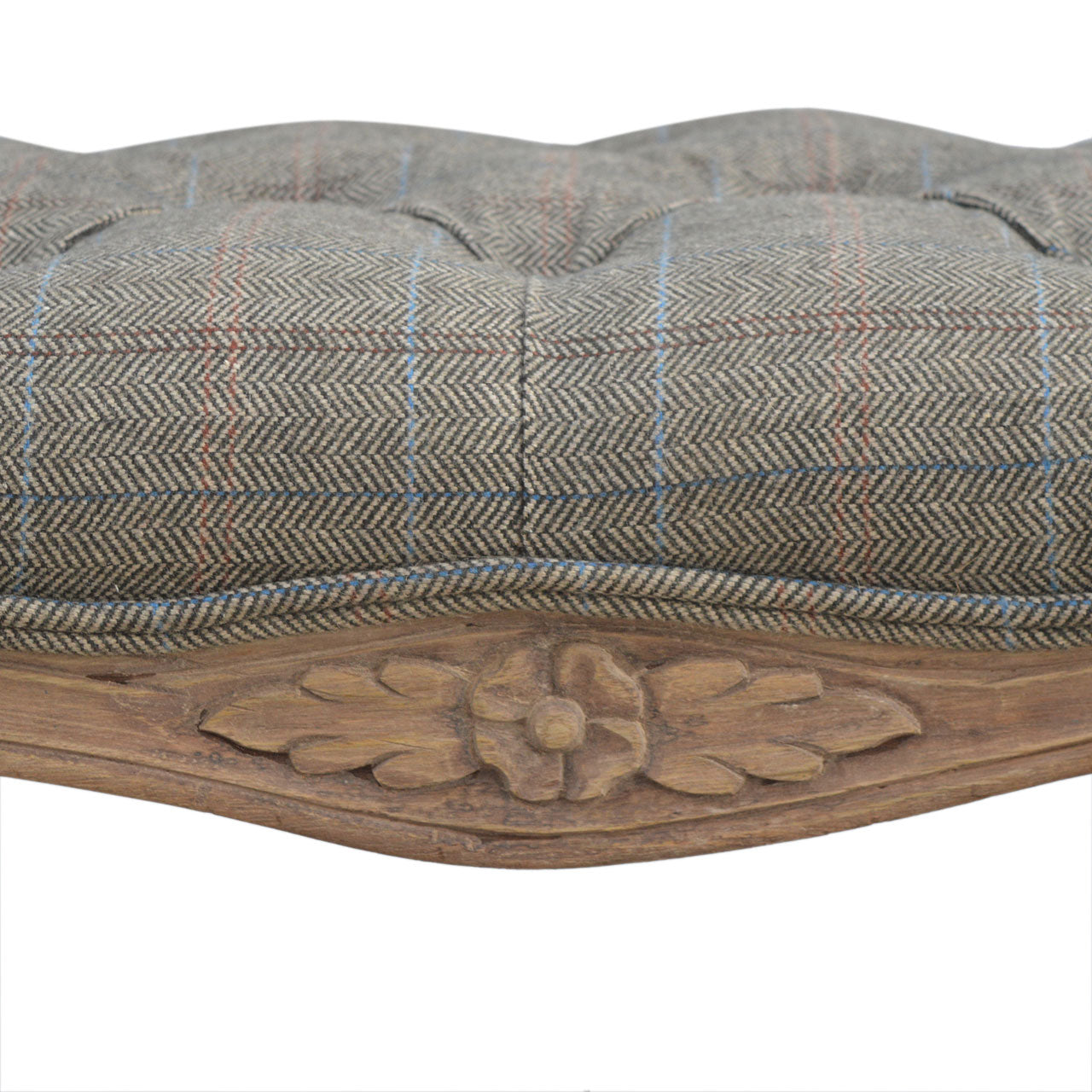 Multi Tweed Carved Bedroom Bench