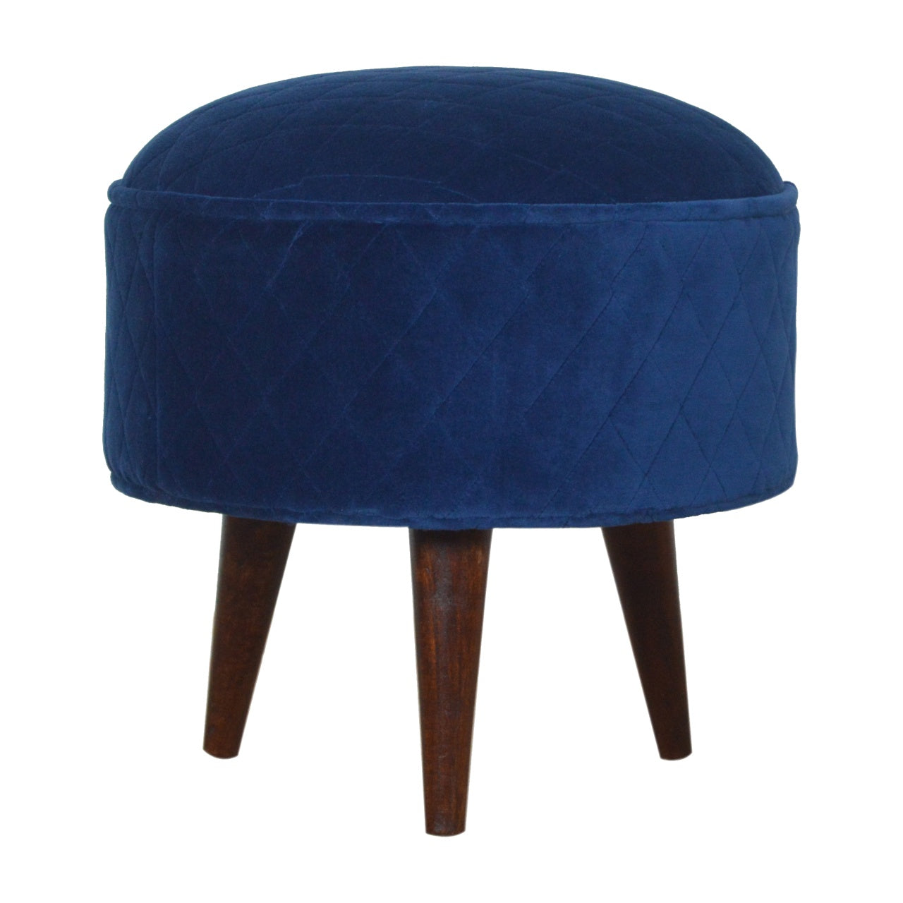 Quilted Blue Velvet Footstool