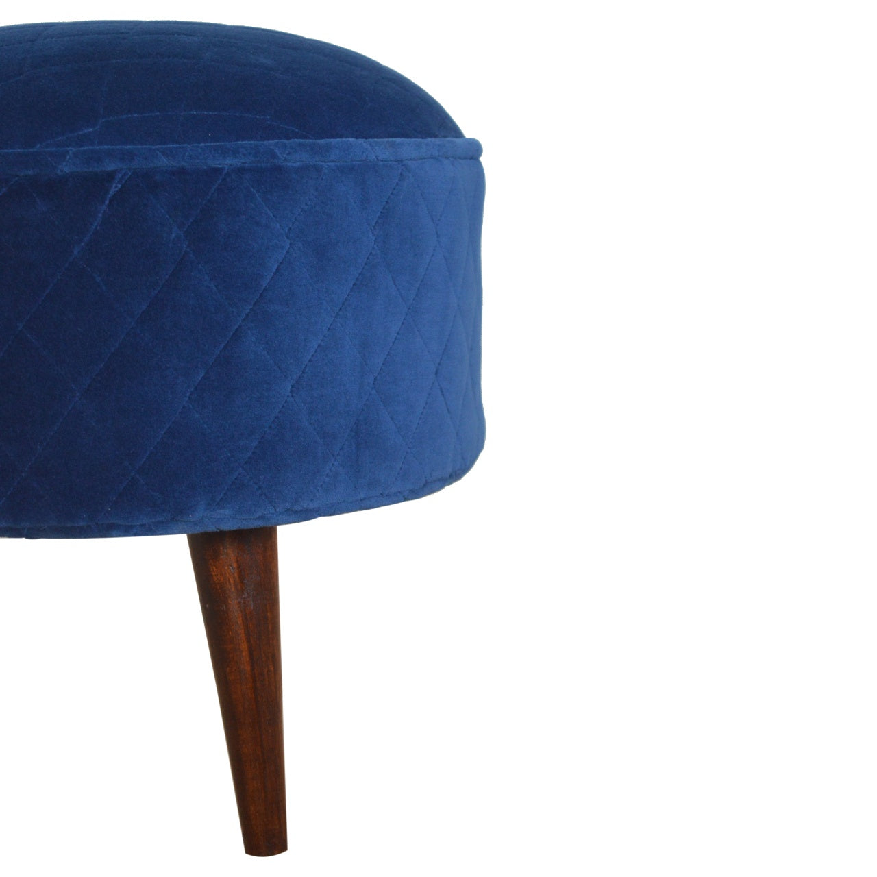 Quilted Blue Velvet Footstool