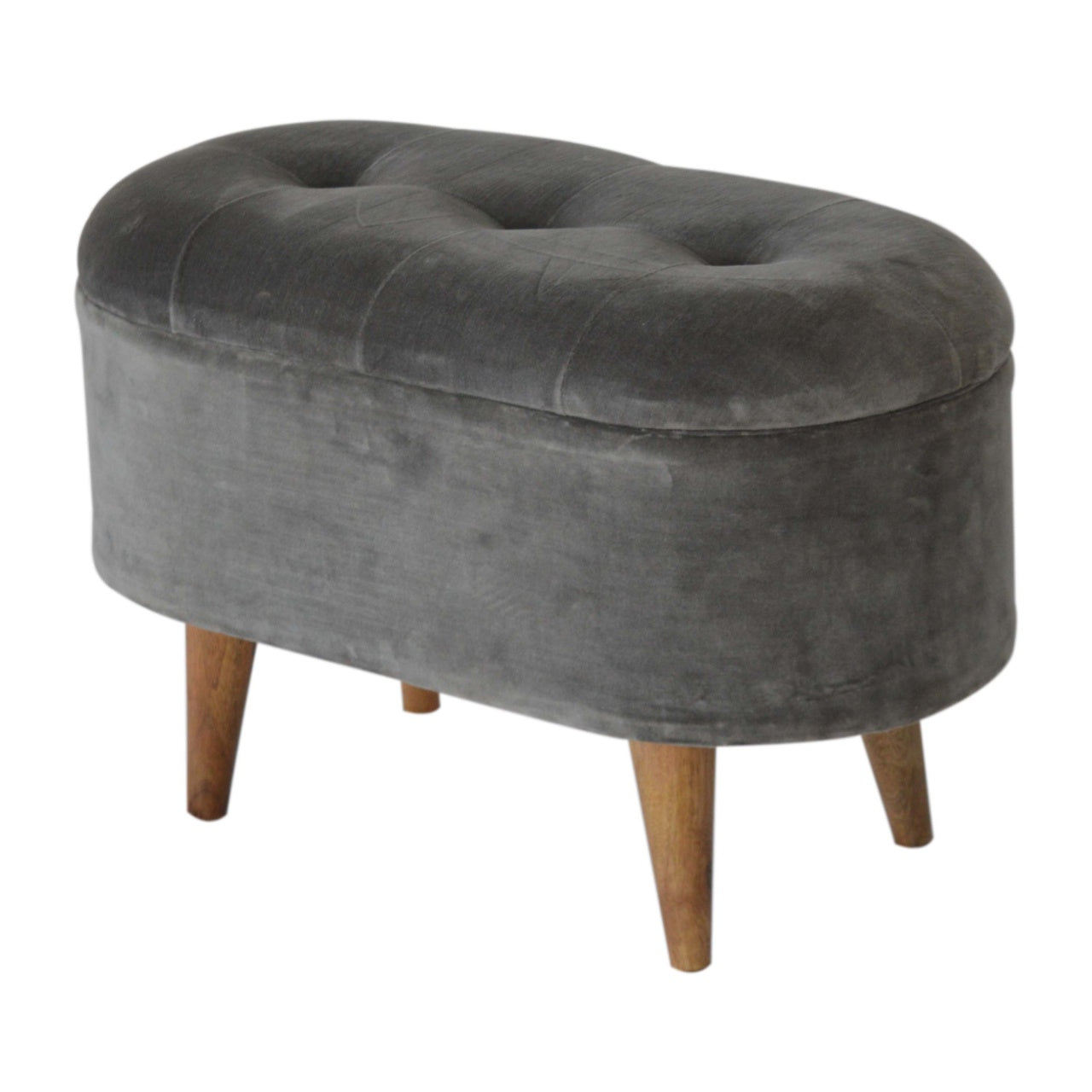 Grey Velvet Storage Footstool