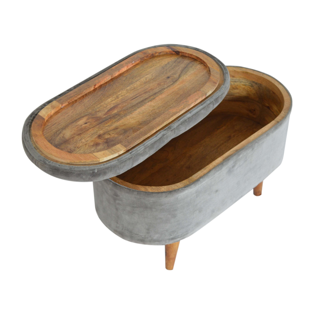 Grey Velvet Storage Footstool