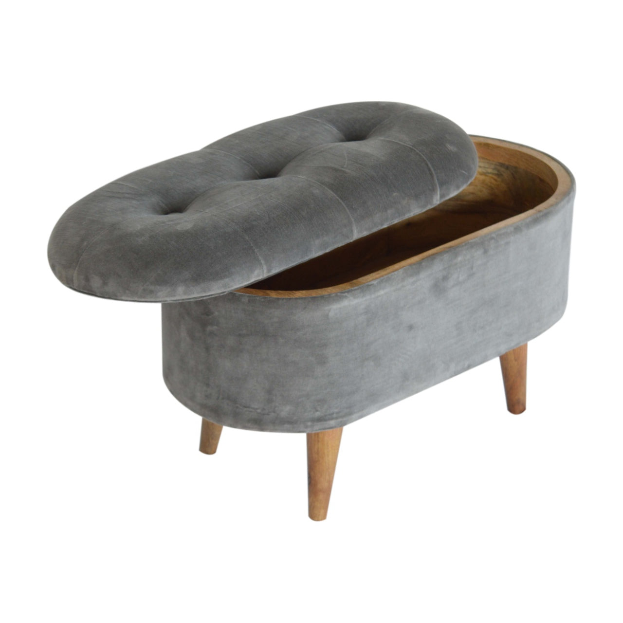 Grey Velvet Storage Footstool