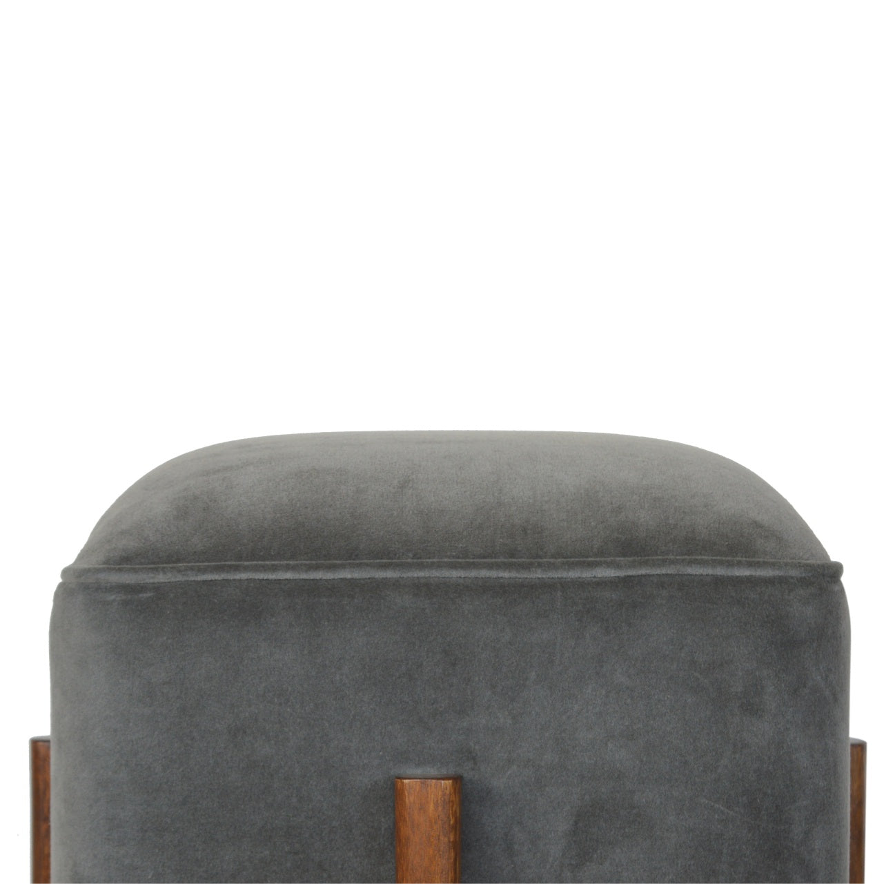 Solid Wood Grey Velvet Footstool