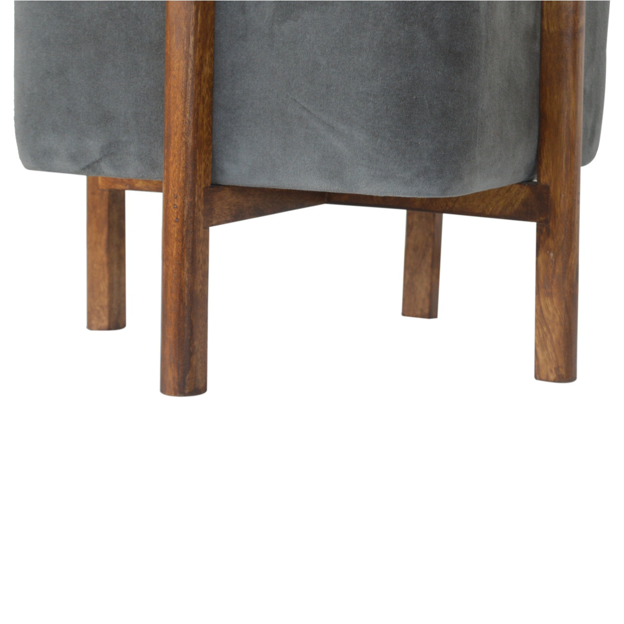 Solid Wood Grey Velvet Footstool