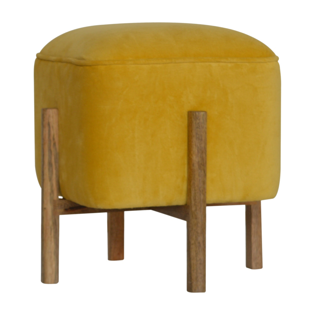 Mustard Velvet Solid Footstool