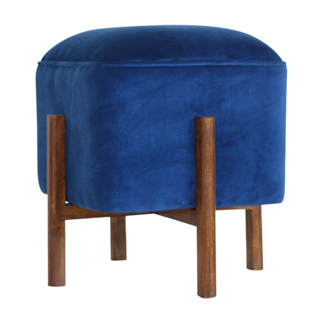 Solid Wood Royal Blue Velvet Stool