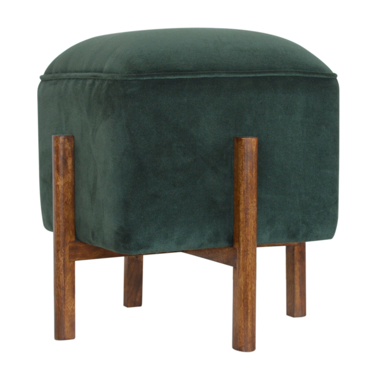 Emerald Velvet Solid Wood Footstool