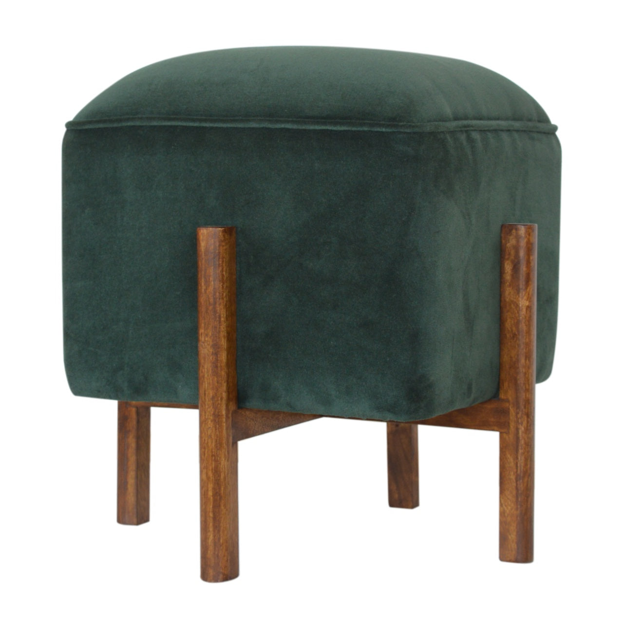 Emerald Velvet Solid Wood Footstool