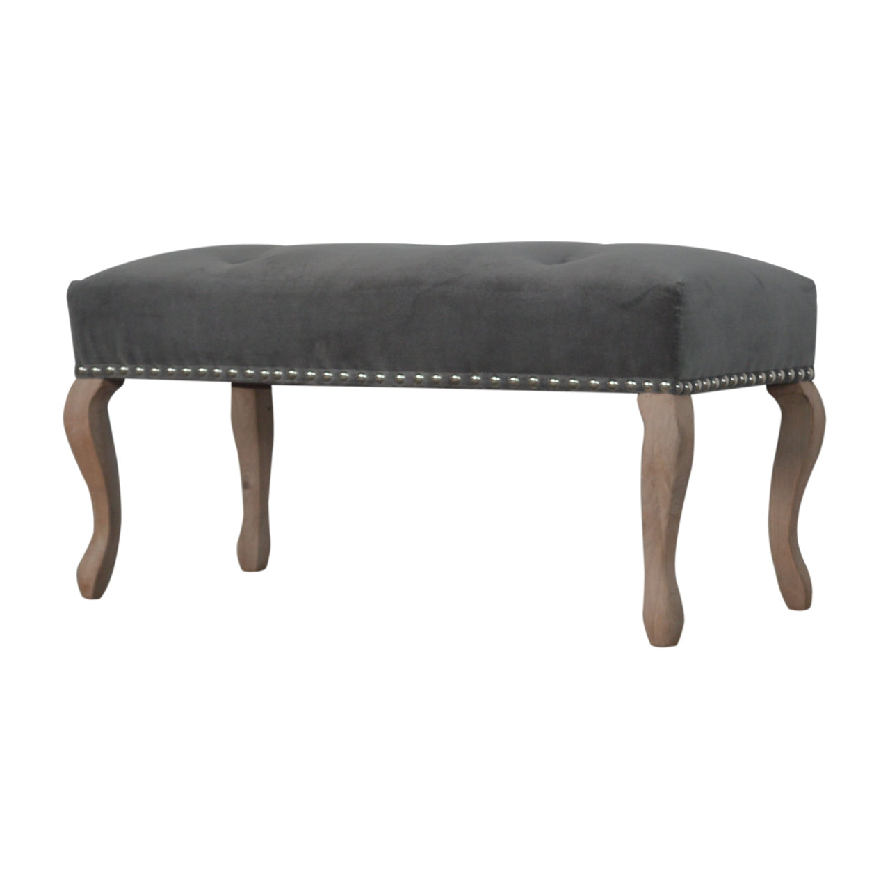 French Style Grey Velvet Bench