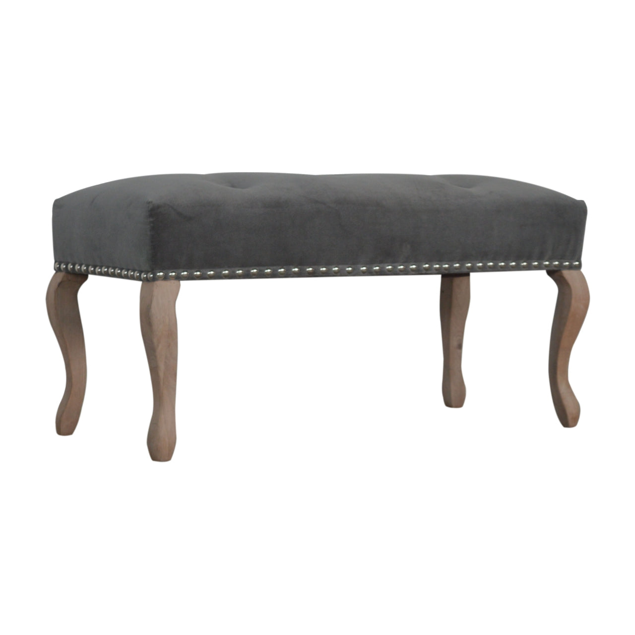 French Style Grey Velvet Bench