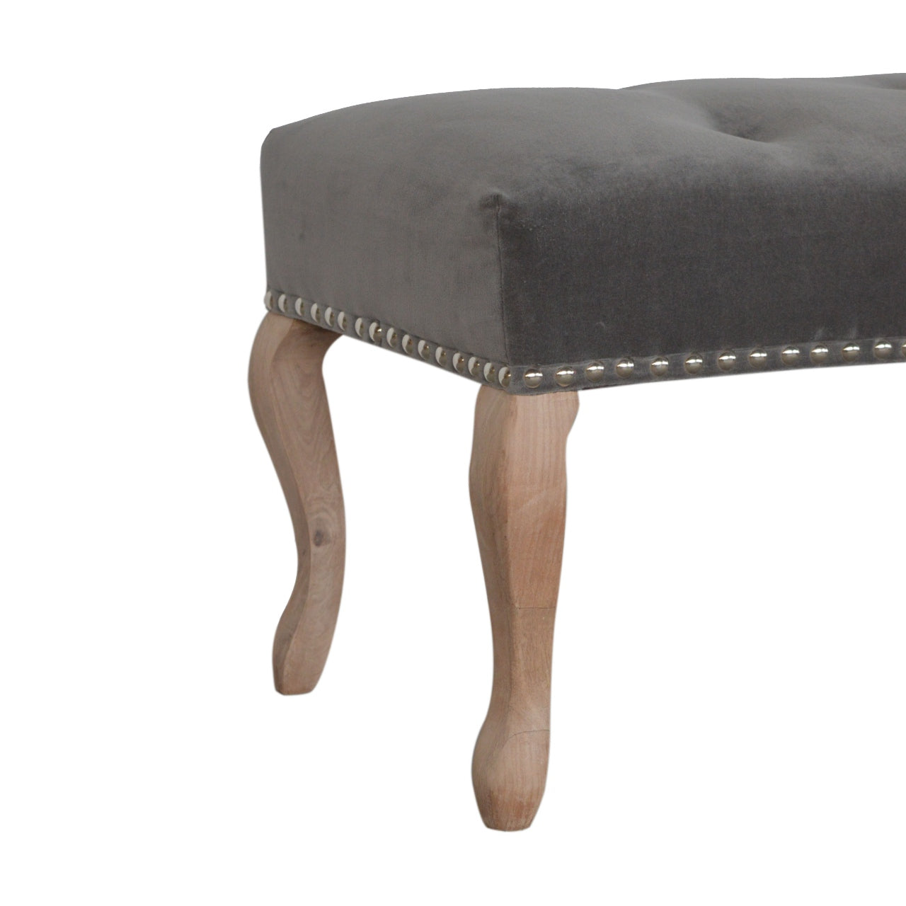 French Style Grey Velvet Bench