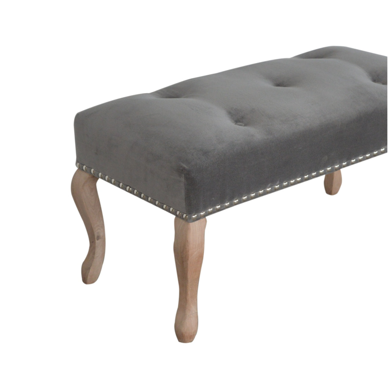 French Style Grey Velvet Bench