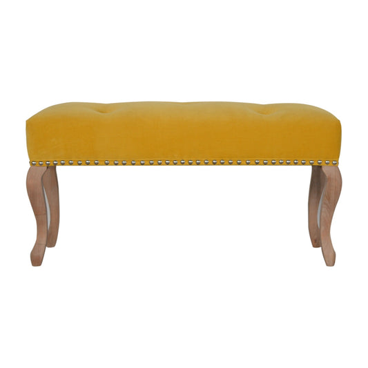 French Style Mustard Velvet Bench