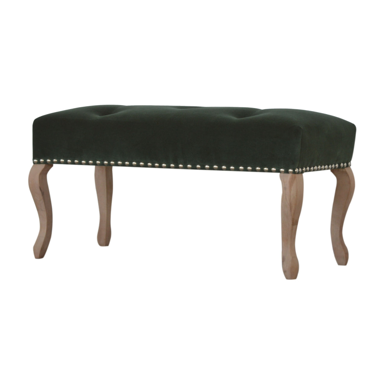 French Style Emerald Velvet Bench