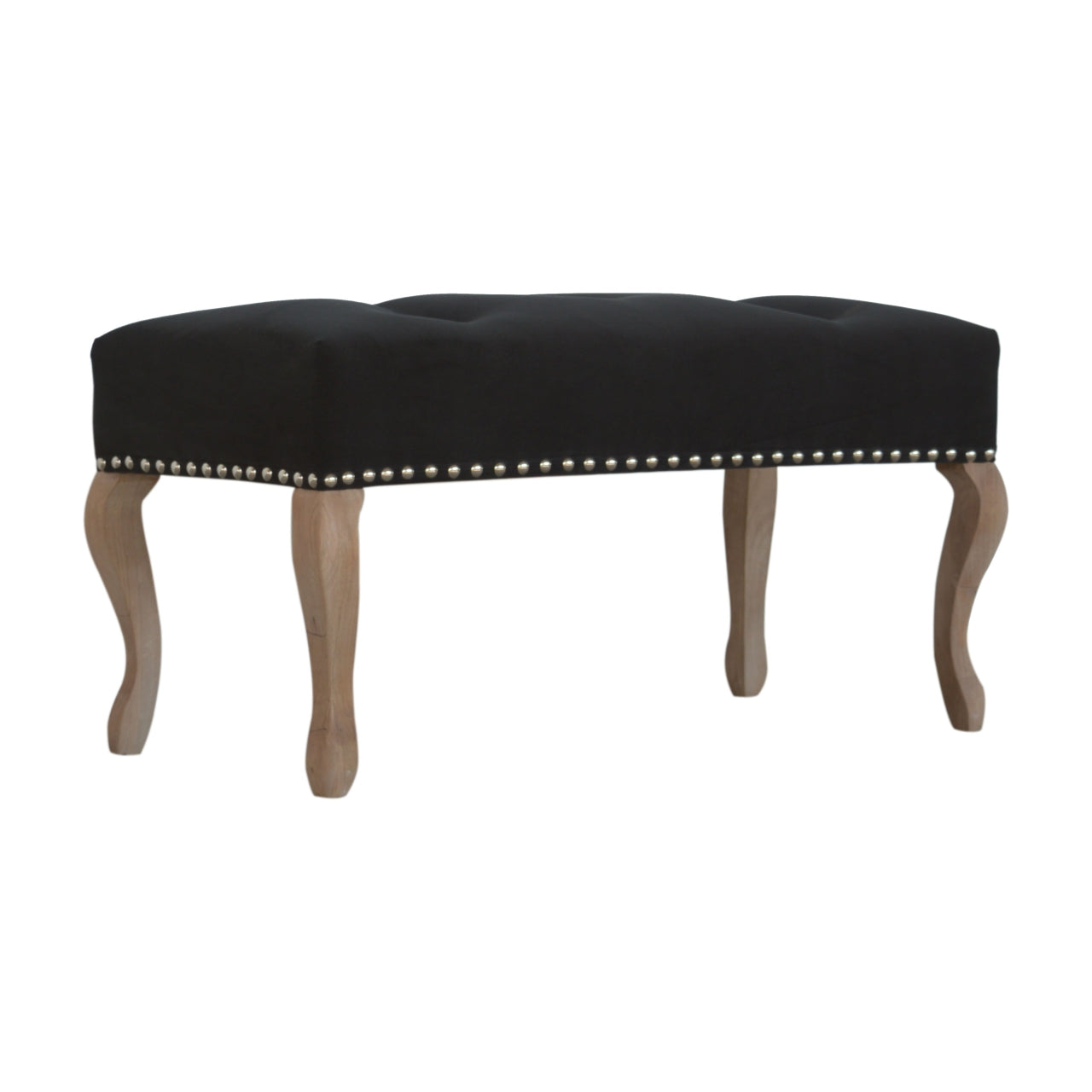 French Style Black Velvet Bench