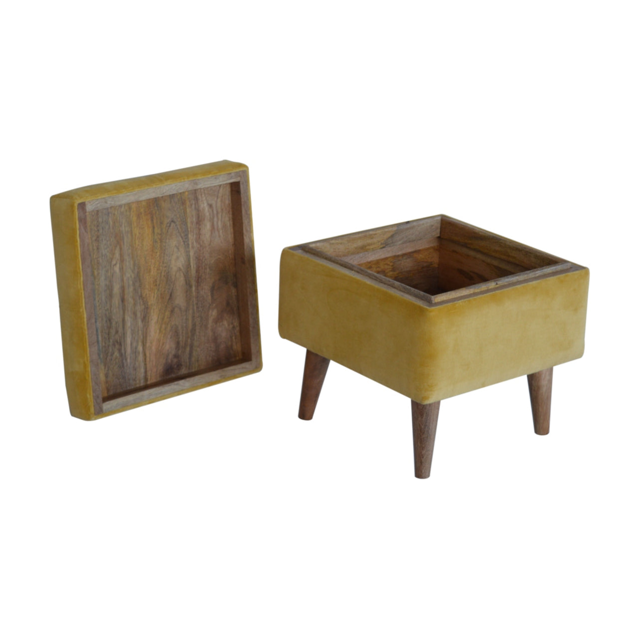 Mustard Velvet Storage Footstool