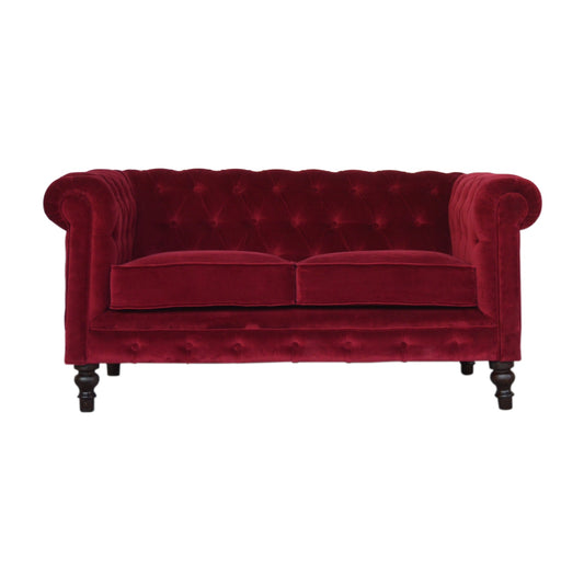 Wine Red Velvet Chesterfield Sofa