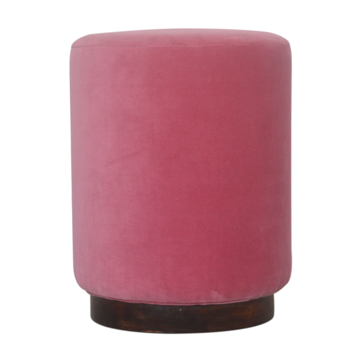 Pink Velvet Wooden Footstool