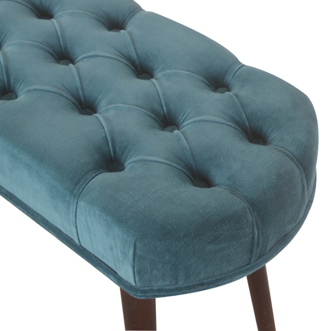 Teal Cotton Velvet Button Bench