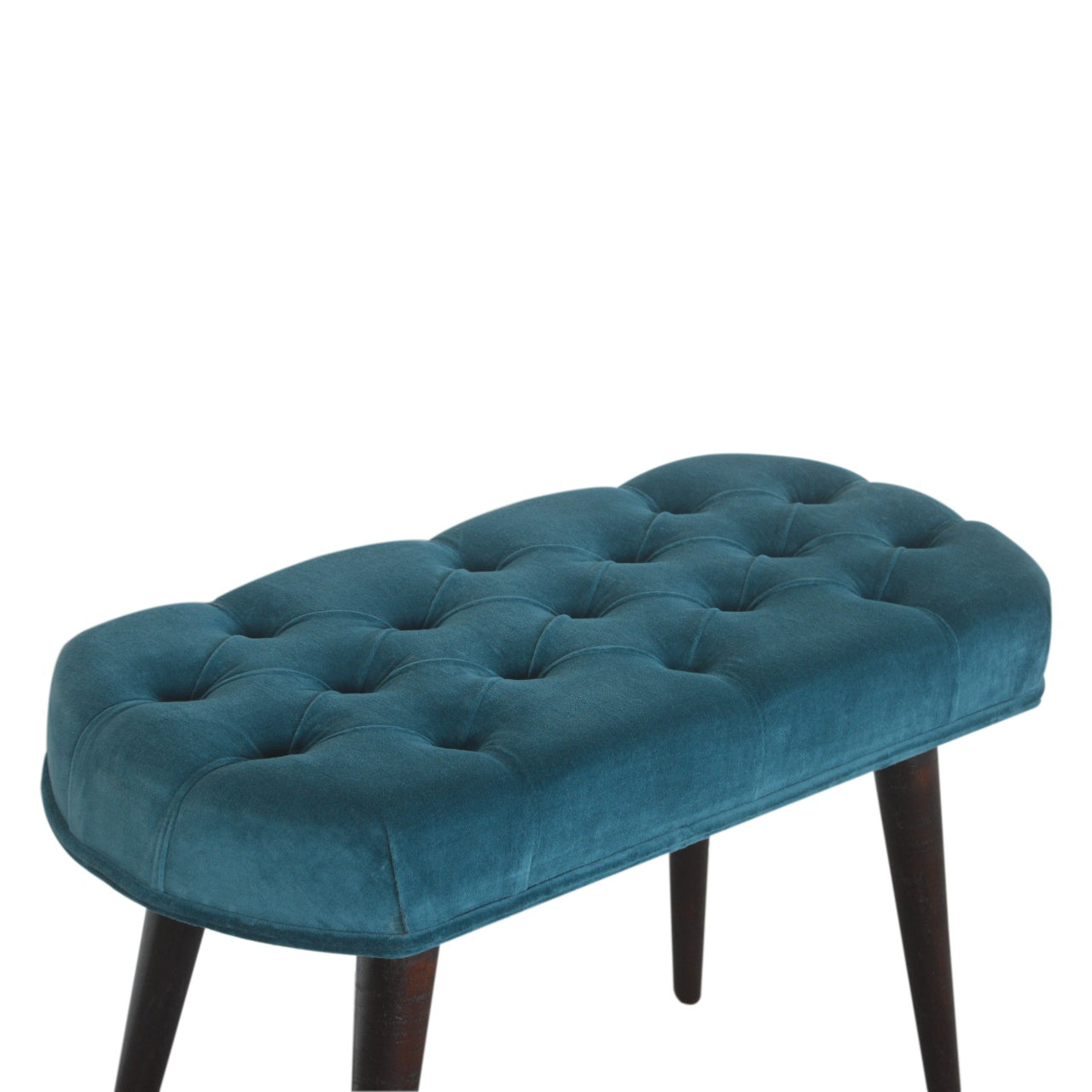 Teal Cotton Velvet Button Bench