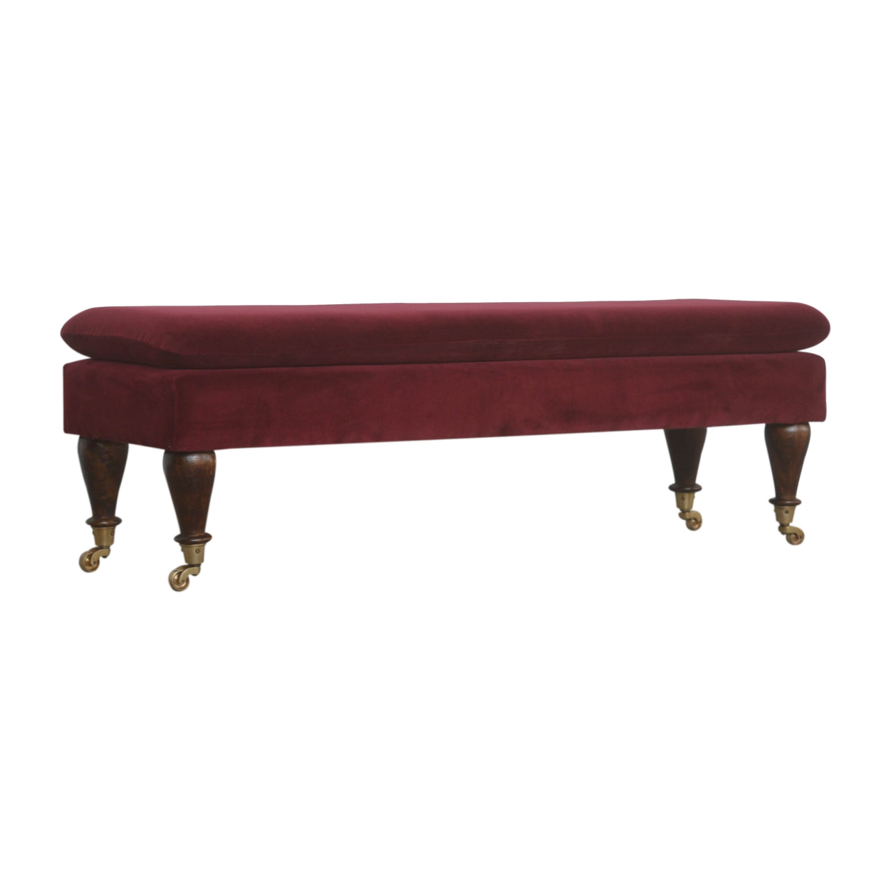 Wine Red Velvet Castor Bench