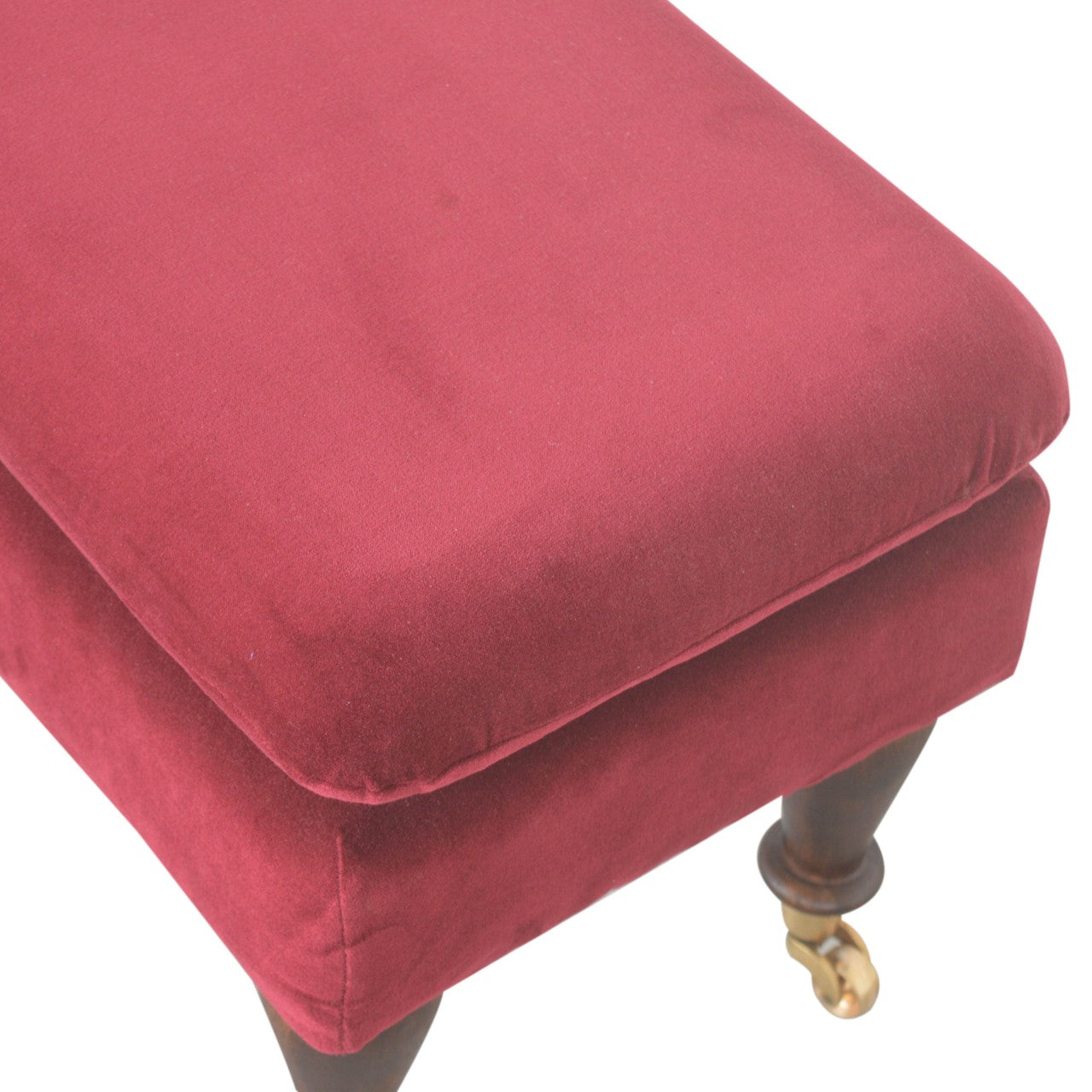 Wine Red Velvet Castor Bench