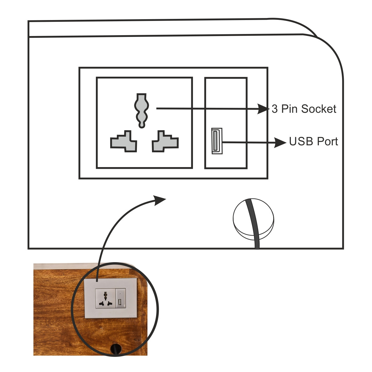 Curve Chestnut Cable Access Bedside