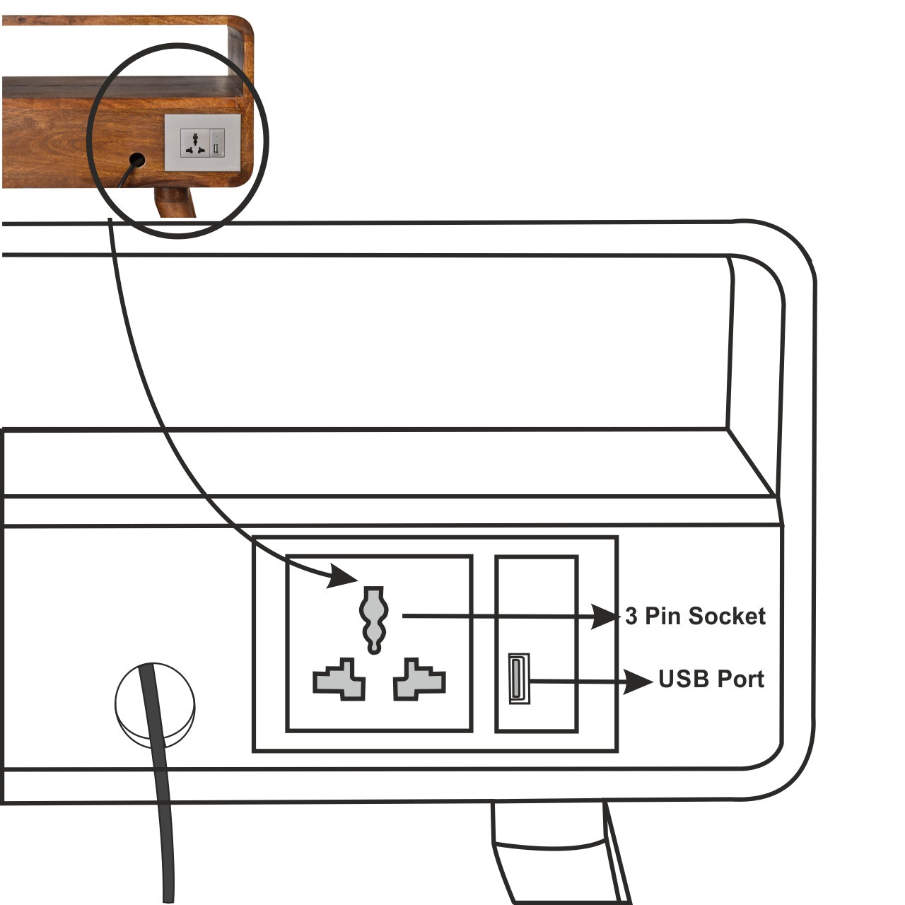 Curve Chestnut Cable TV Unit