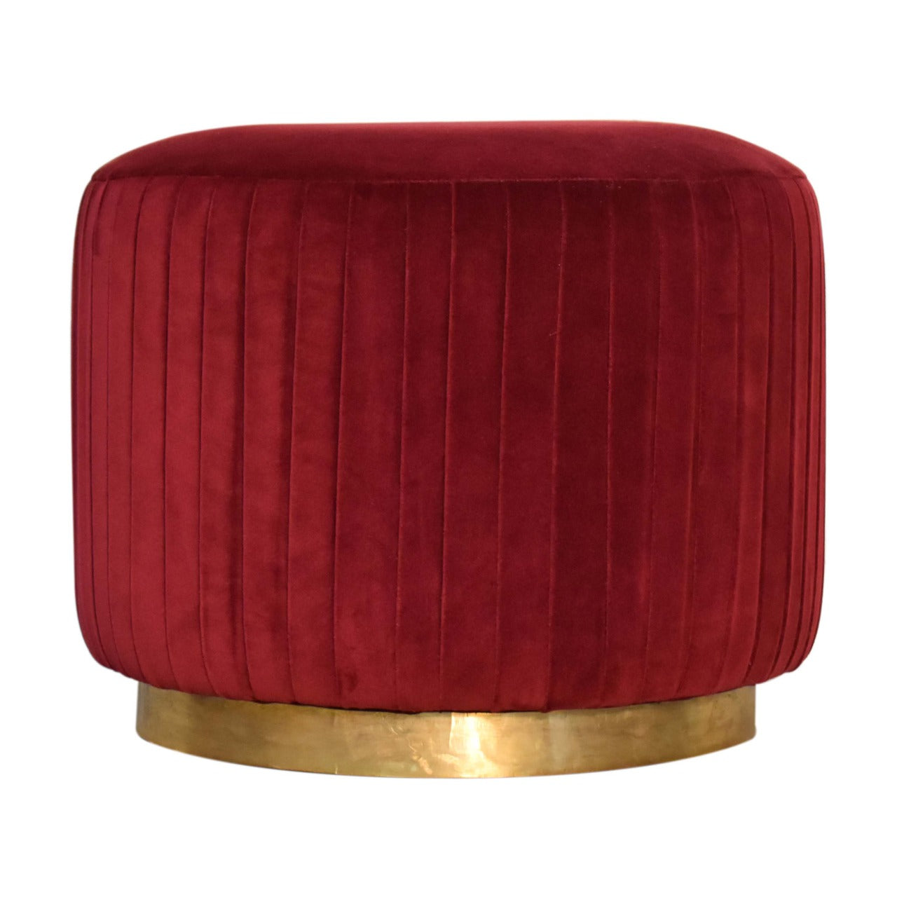 Wine Velvet Pleated Footstool