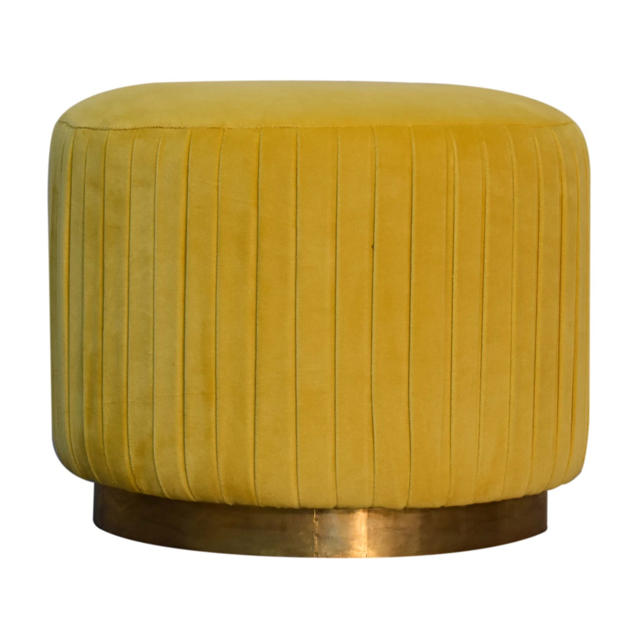 Mustard Velvet Pleated Footstool