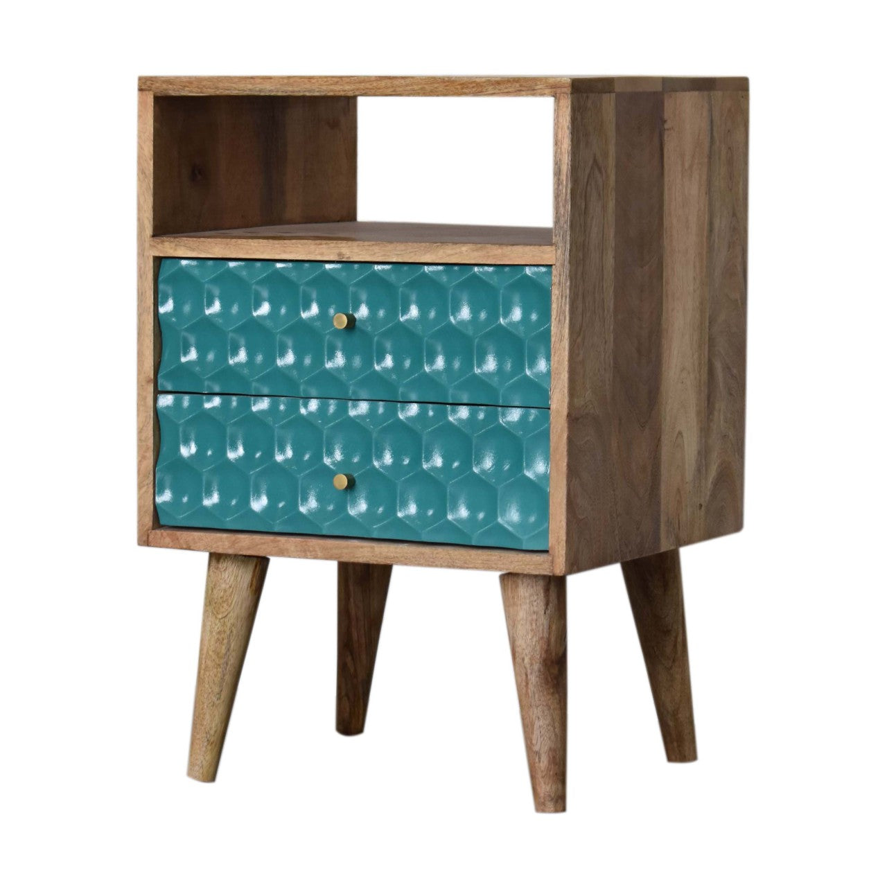 Honeycomb Teal Open Slot Bedside