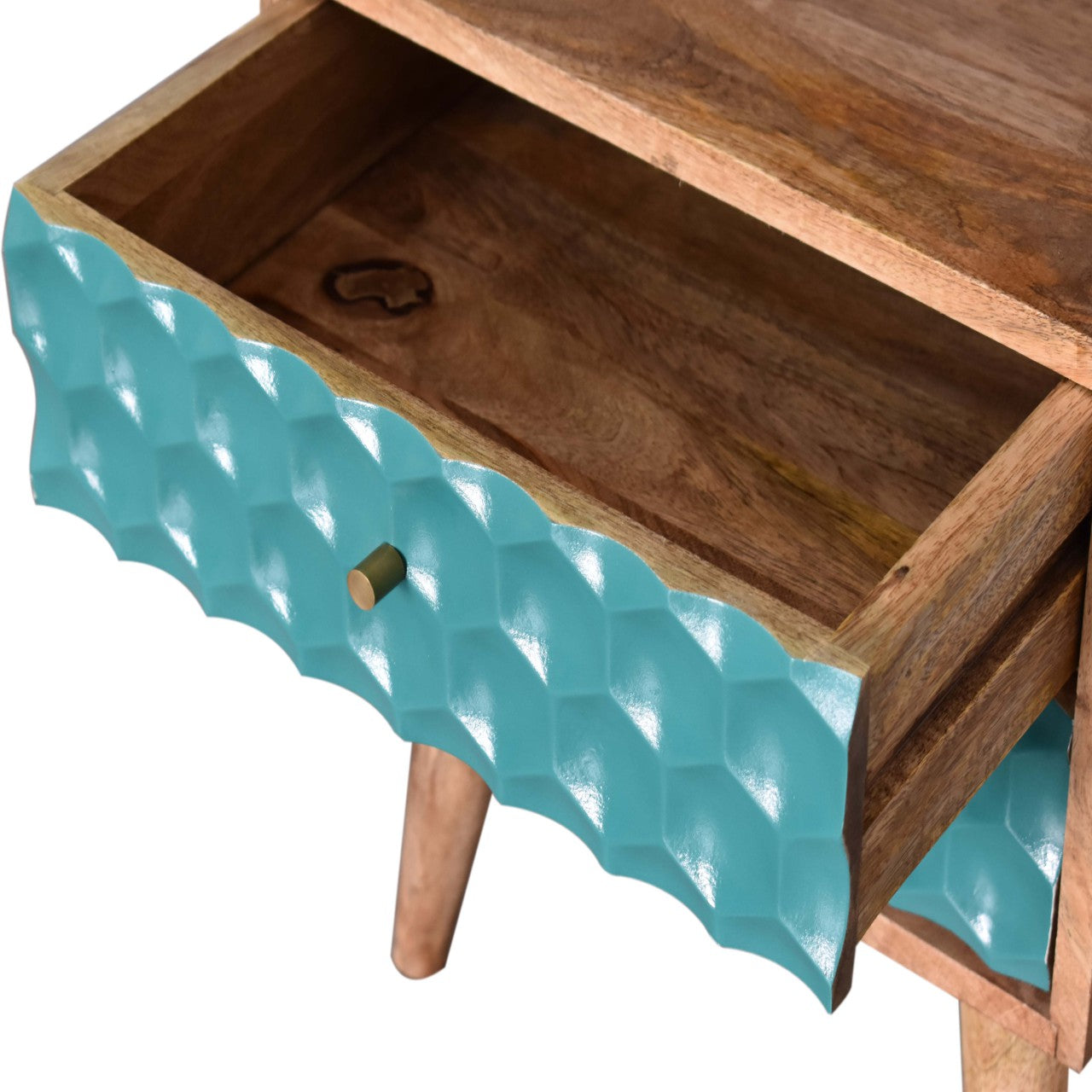 Honeycomb Teal Open Slot Bedside