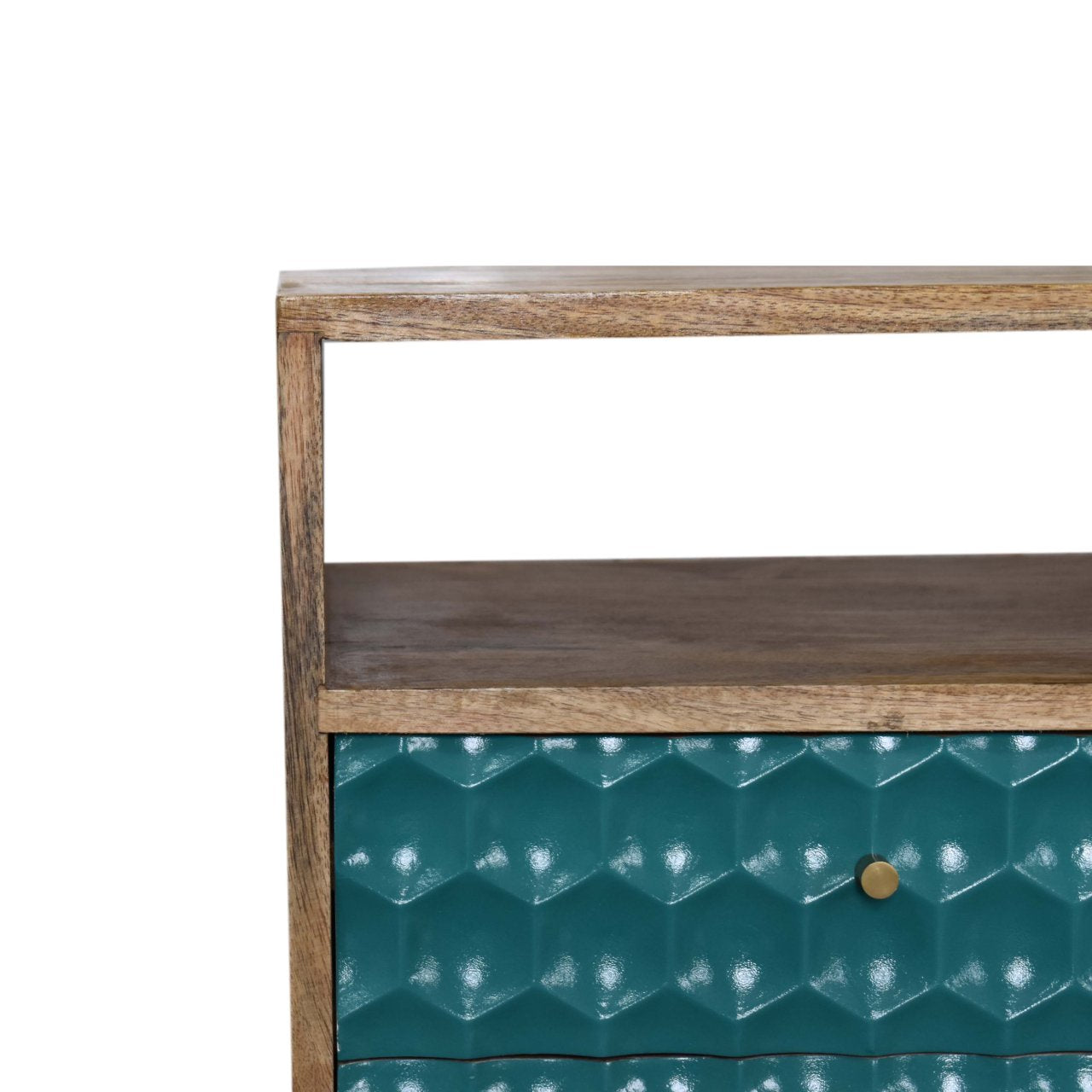 Honeycomb Teal Open Slot Bedside