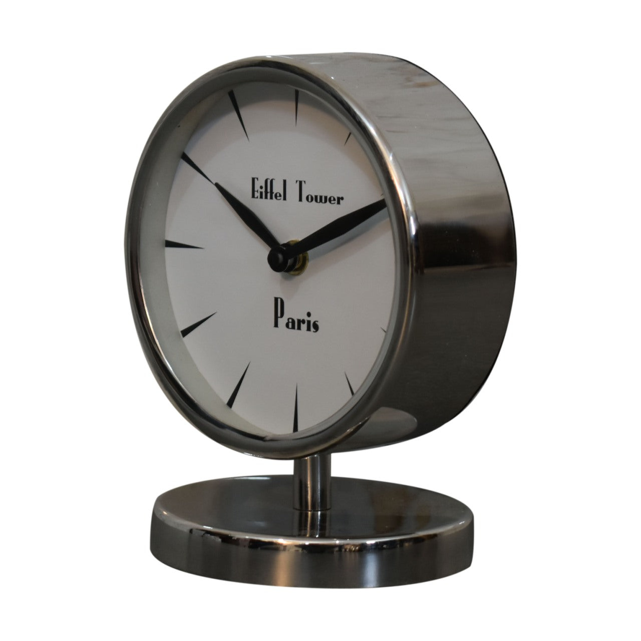 Chrome Table Clock with White Face