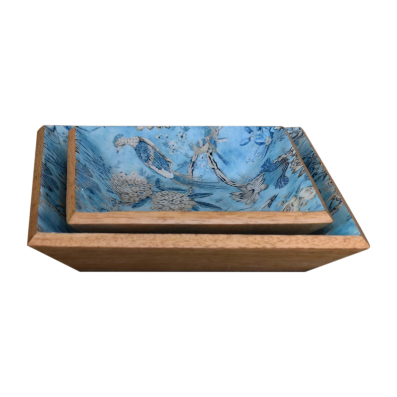 Lacquered Blue Bird Platter Set