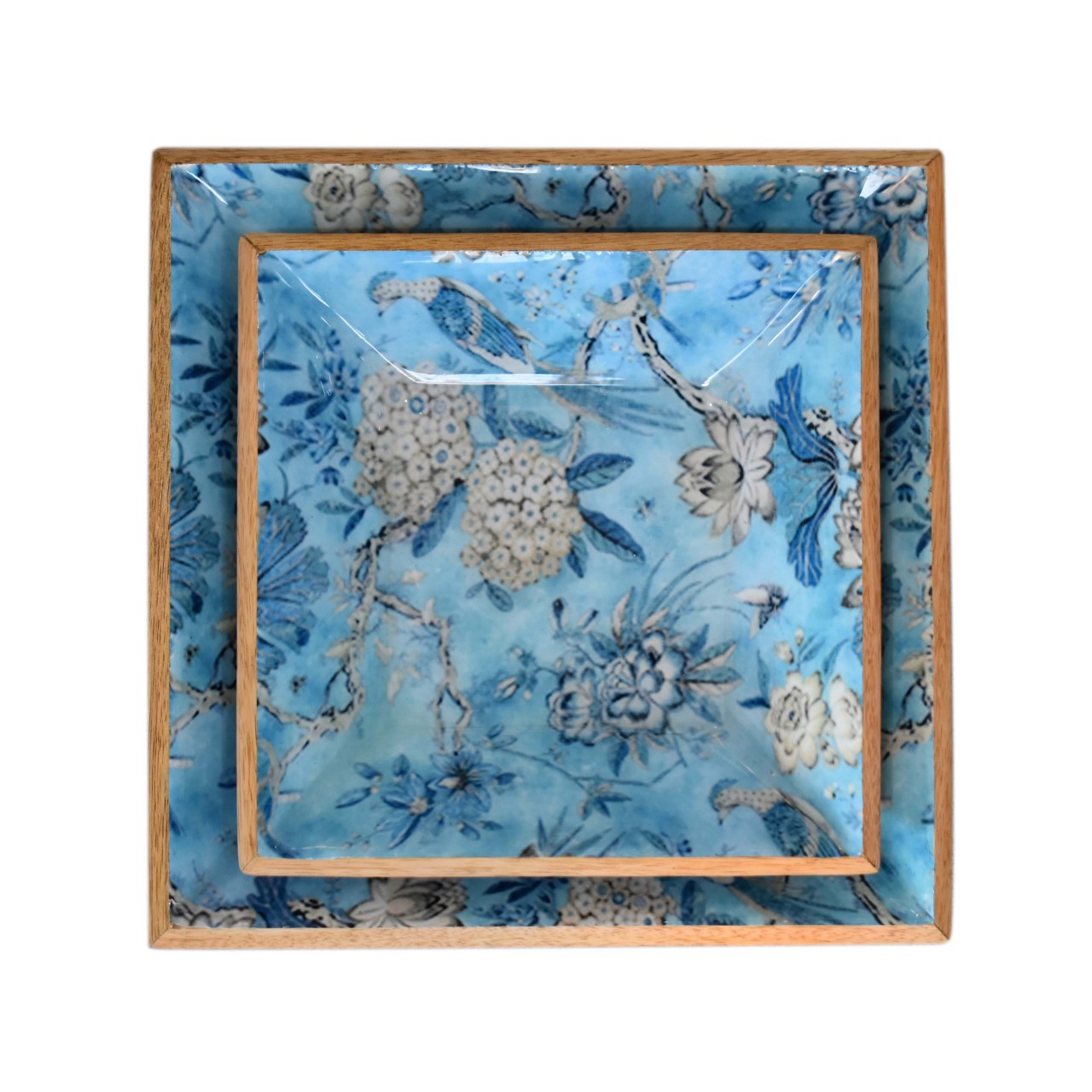 Lacquered Blue Bird Platter Set