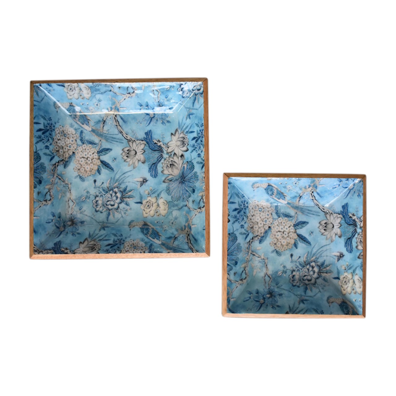 Lacquered Blue Bird Platter Set