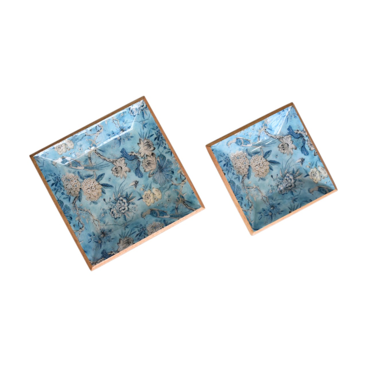 Lacquered Blue Bird Platter Set