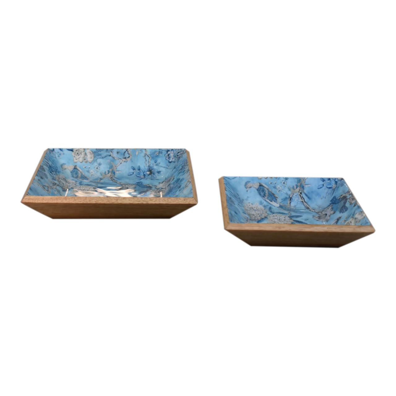 Lacquered Blue Bird Platter Set