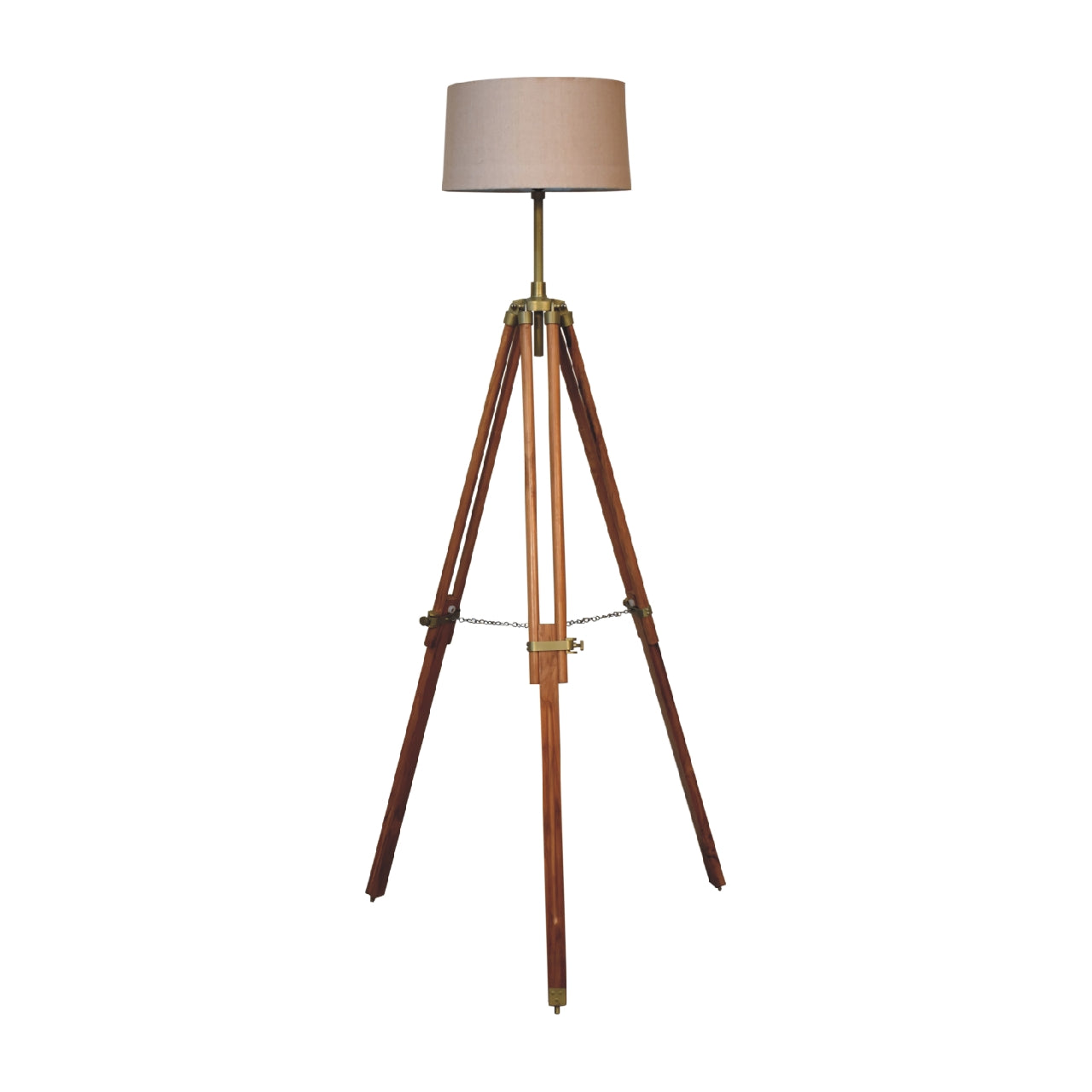 Wooden Brass Teak Floor Lamp