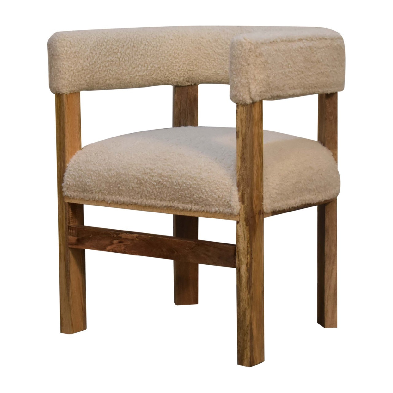 Cream Boucle Solid Wood Chair