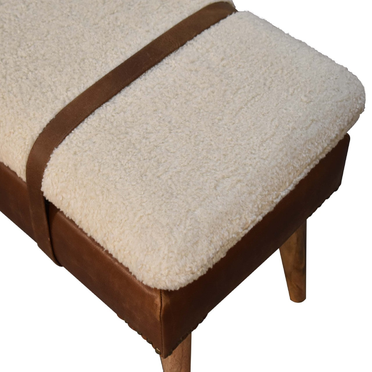 Bouclé Buffalo Hide Leather Bench