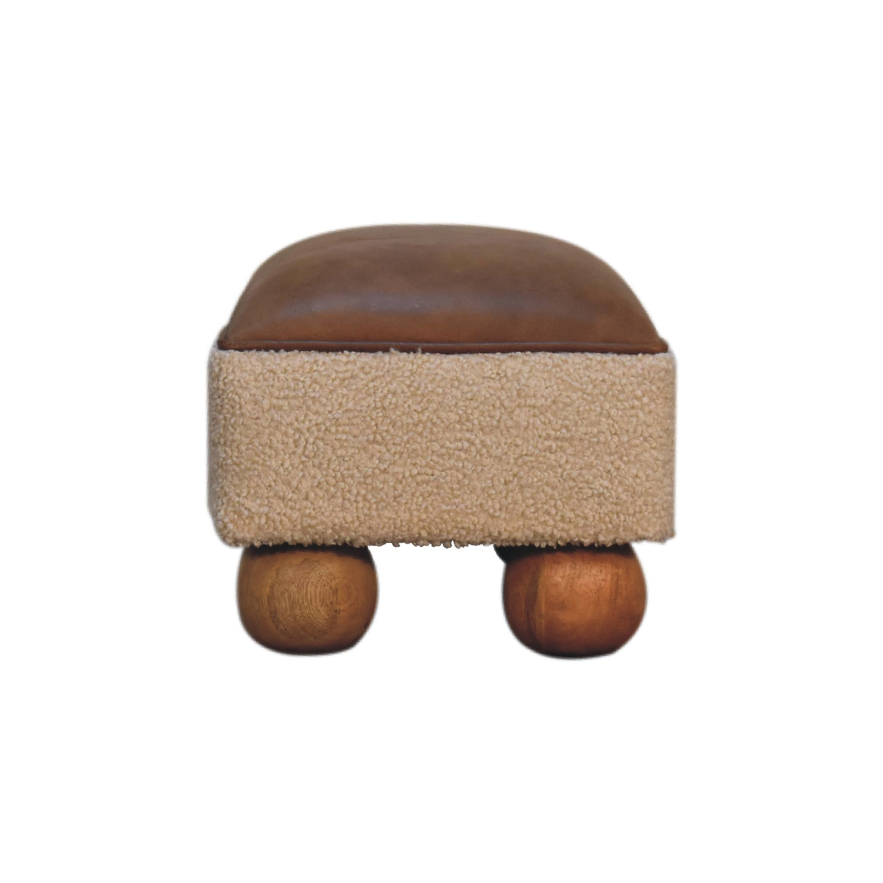 Tan Leather Boucle Ball Footstool