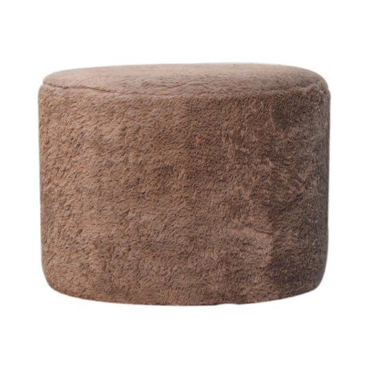 Mocha Faux Fur Round Footstool