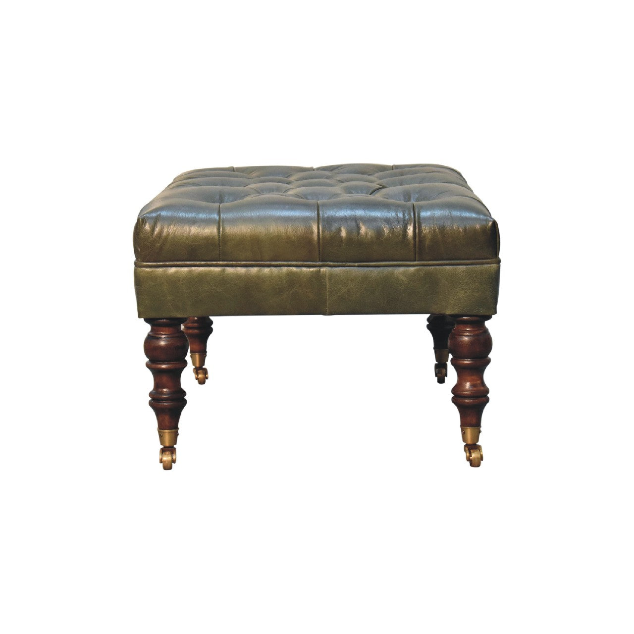 Buffalo Green Leather Ottoman with Castor Legs