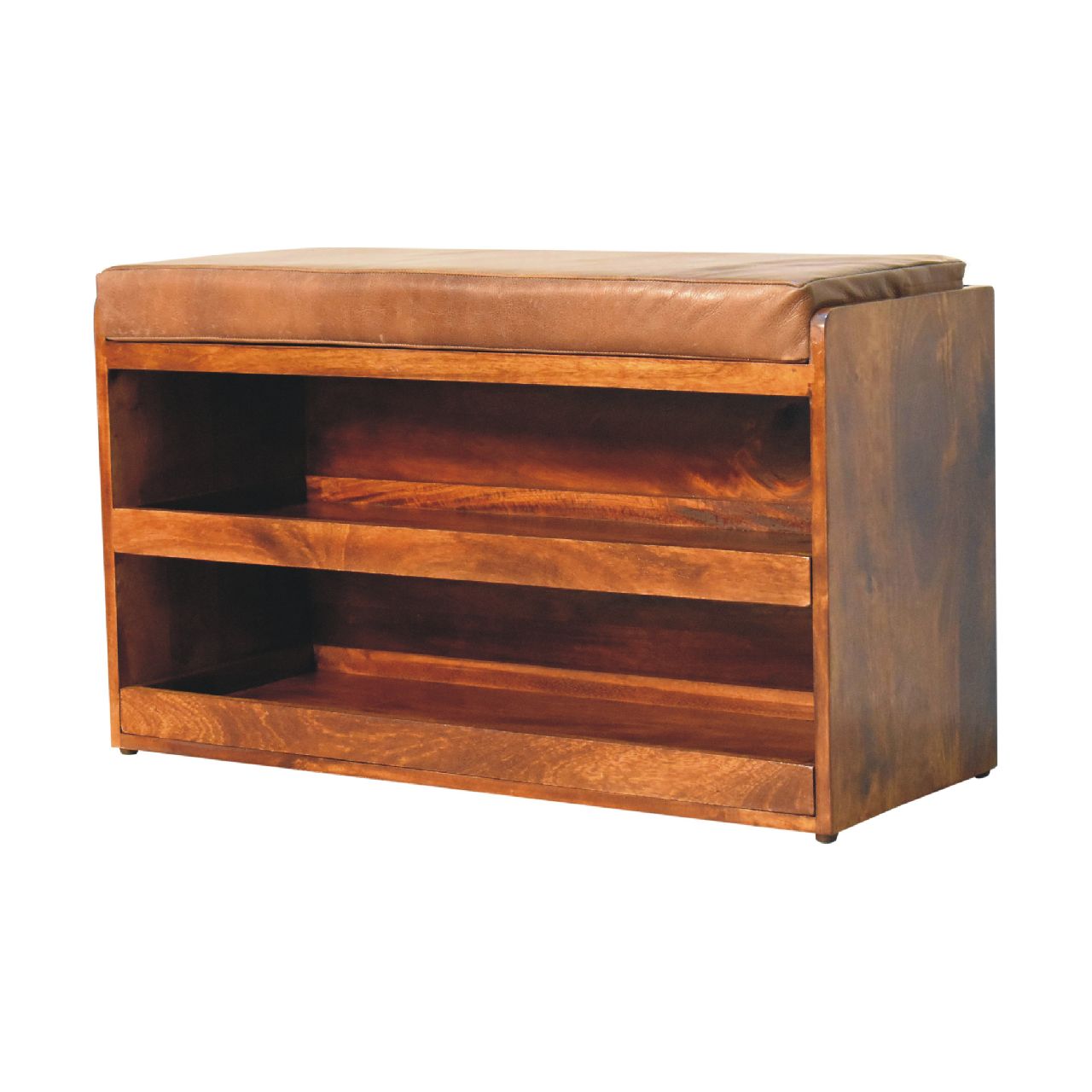 Buffalo Hide Pull out Chestnut Shoe Storage Bench