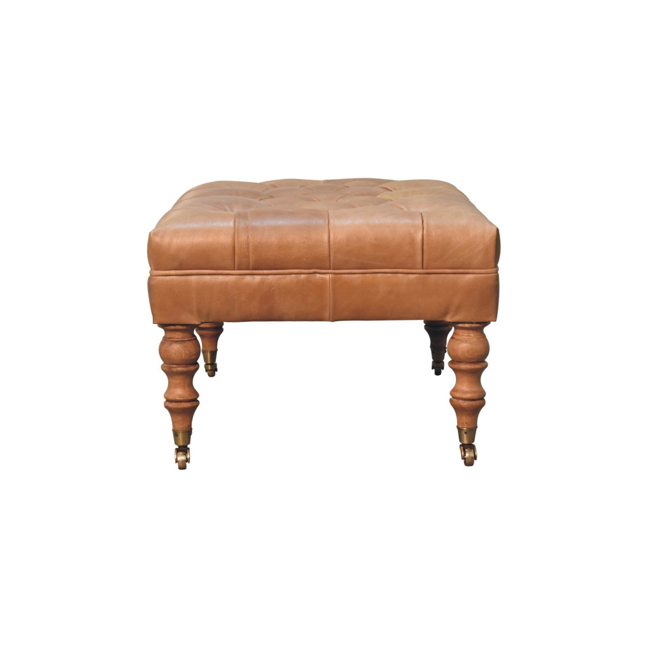 Buffalo Tan Leather Ottoman with Castor Legs