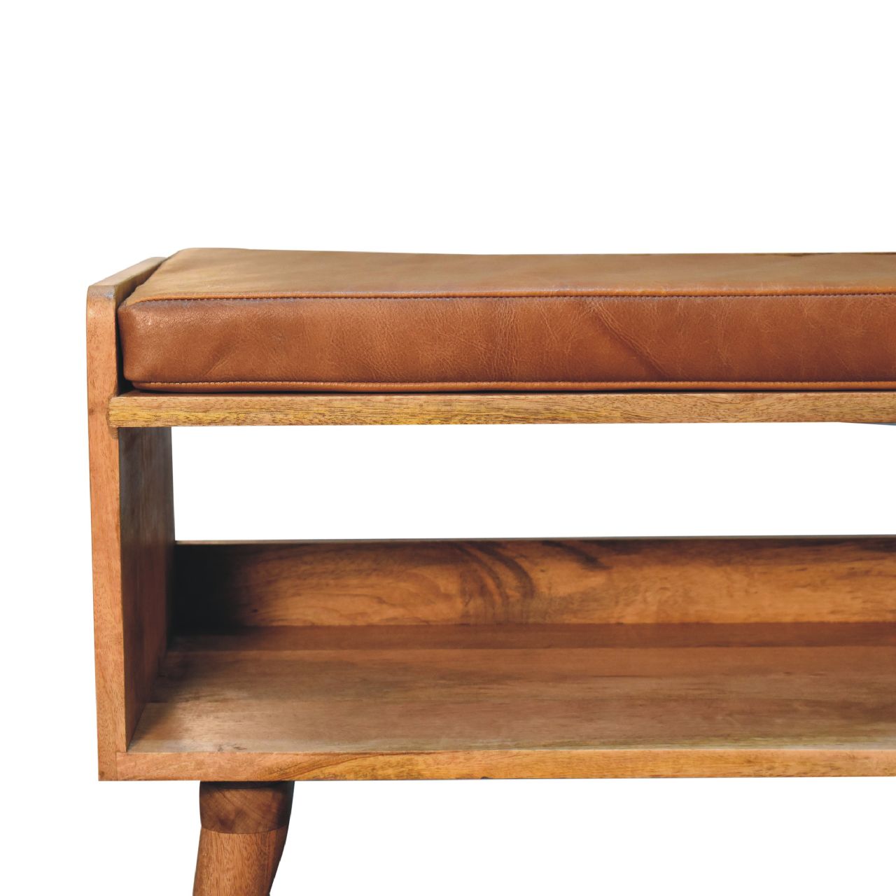 Oak-ish Bench with Tan Leather Seatpad