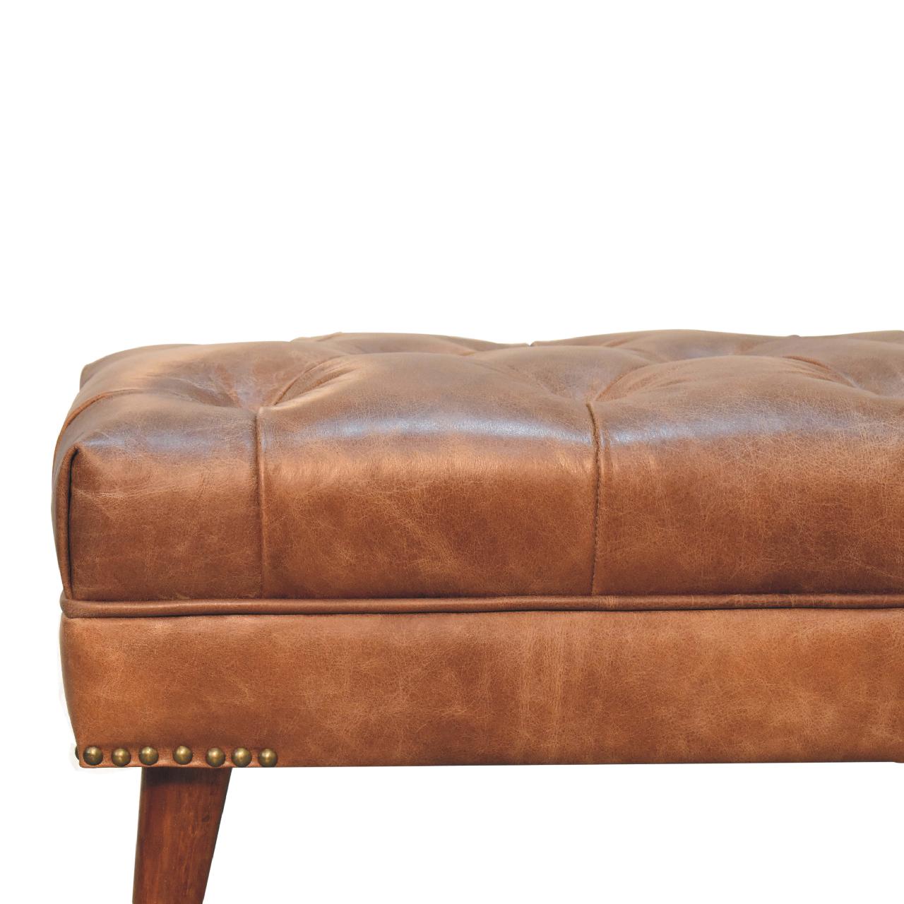 Harbour Brown Leather Bench