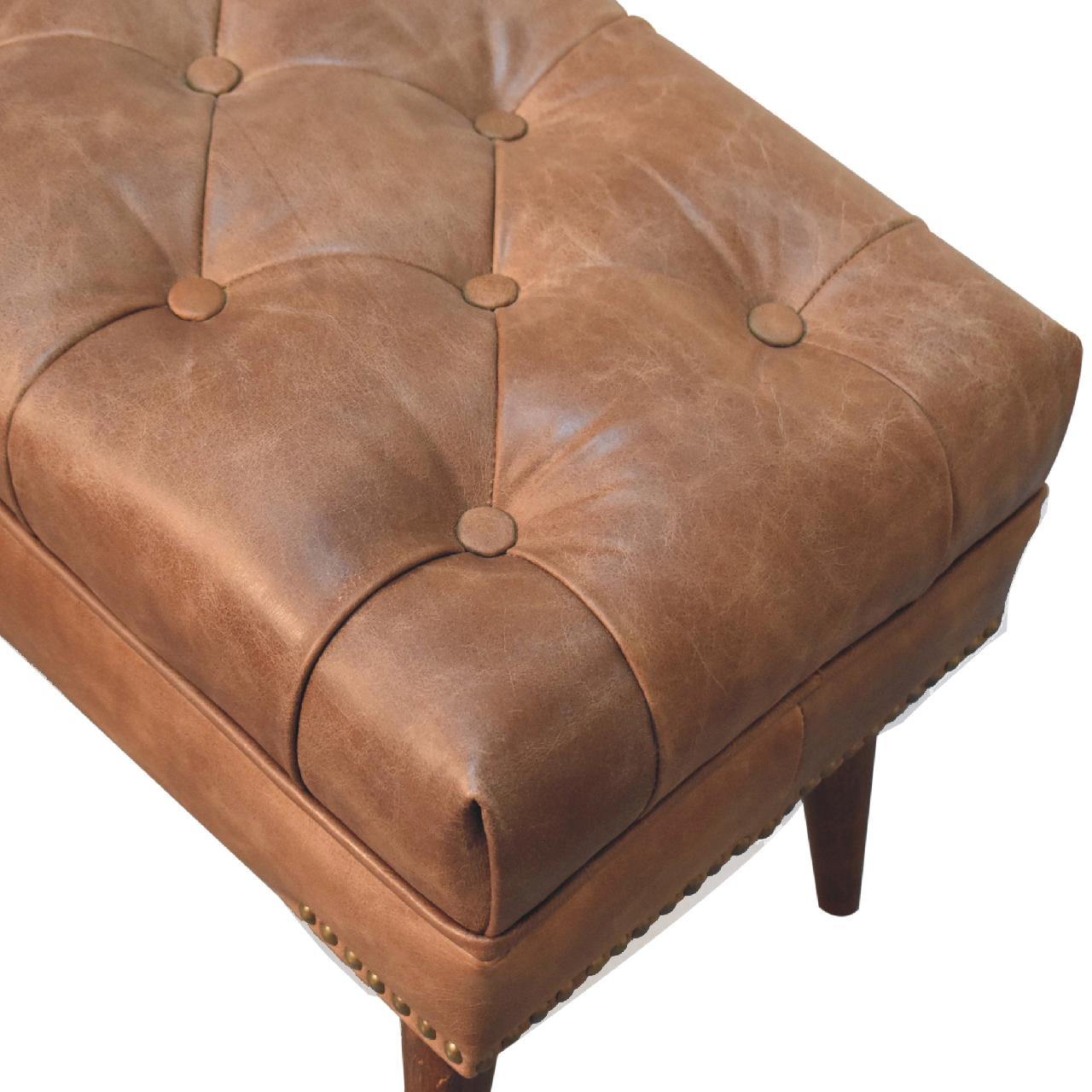 Harbour Brown Leather Bench